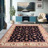 5x7 Hand Knotted Persian Wool and Silk Tabriz 300 KPSI Traditional Oriental Area Rug Blue, Ivory Color