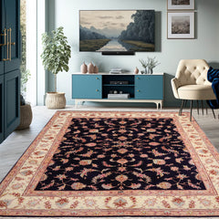 5x7 Hand Knotted Persian Wool and Silk Tabriz 300 KPSI Traditional Oriental Area Rug Blue, Ivory Color