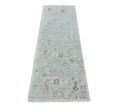 Gray, Beige 2'6''x8 Oushak Transitional Hand Knotted Wool Oriental Area Rug