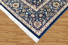 9x12 Navy, Ivory, Aqua Color Power Loom Oushak Wool Traditional Oriental Rug