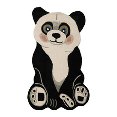 LoomBloom 3'x5' Ivory Black Hand-Tufted Panda Motif Wool Oriental Area Rug