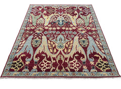 9x12 Wine, Mint, Blue Color Hand Knotted Oushak Wool Oriental Rug