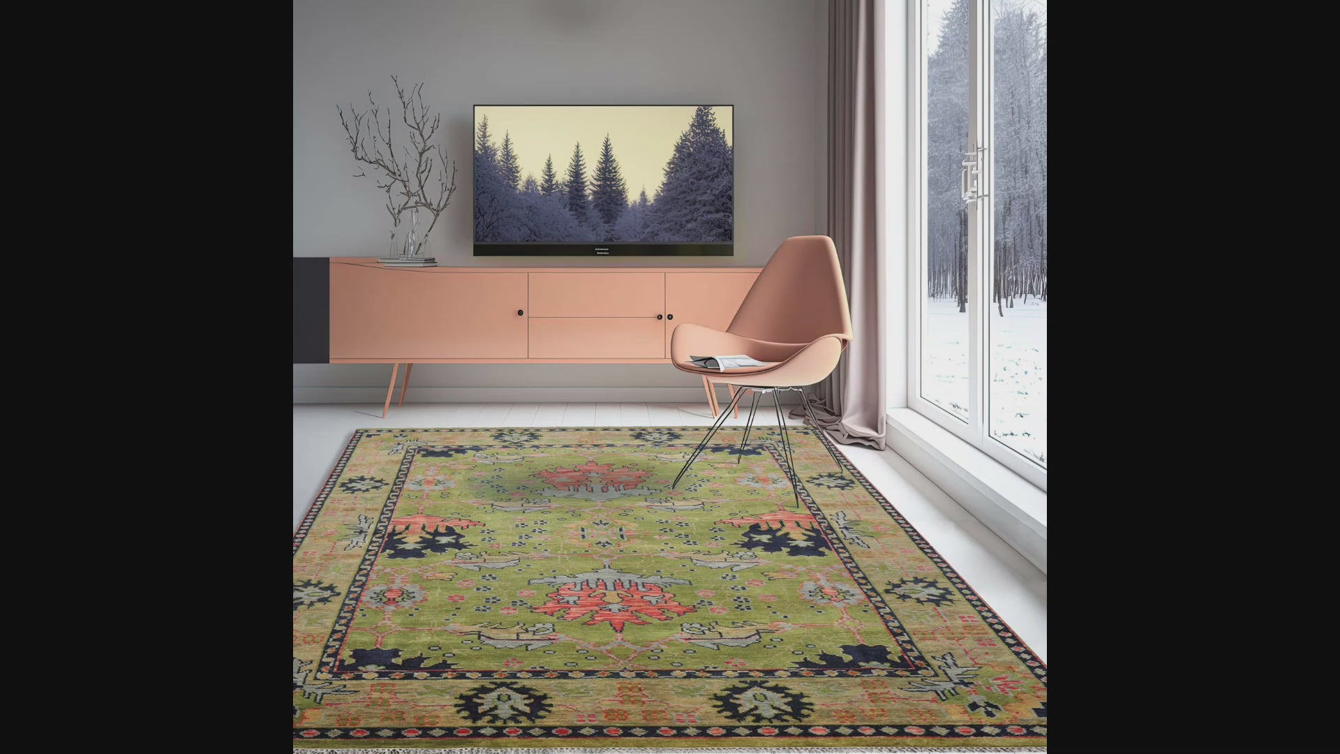 Multi Size Hand Knotted LoomBloom Muted Turkish Oushak 100% Wool Traditional Oriental Area Rug Green,Navy Color