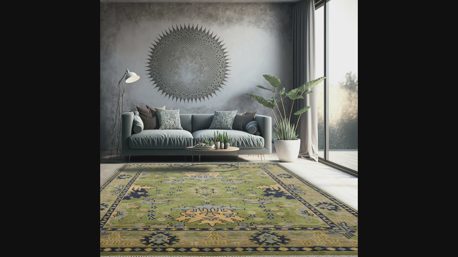 Multi Size Hand Knotted LoomBloom Muted Turkish Oushak 100% Wool Traditional  Oriental Area Rug Green,Navy Color