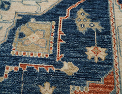 8x10 Hand Knotted Turkish Oushak 100% Wool Transitional Oriental Area Rug Navy, Burnt Orange Color