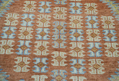 8x10 Hand Knotted Turkish Oushak 100% Wool Transitional Oriental Area Rug Teracotta, Aqua Color