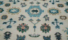 8x10 Hand Knotted Turkish Oushak 100% Wool Transitional Oriental Area Rug Beige, Aqua Color