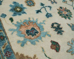8x10 Hand Knotted Turkish Oushak 100% Wool Transitional Oriental Area Rug Beige, Aqua Color
