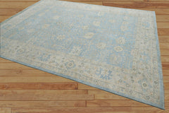 9x12 Blue, Beige Hand Knotted Afghan Oushak 100% Wool Traditional Oriental Area Rug
