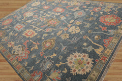 8' x10' Blue Gray Salmon Color Hand Knotted Oushak 100% Wool Traditional Oriental Rug