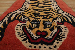 Hardouin 3x5 Hand Tufted Hand Made 100% Wool Tiger Novelty Oriental Area Rug Teracotta,Gold Color