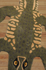 6 x 5 Green Gold Black Color Hand Tufted All-Over 100% Wool Novelty/ Animal Oriental Rug