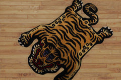 Coulmann 3x5 Hand Tufted Hand Made 100% Wool Tiger Novelty Oriental Area Rug Gold, Black Color