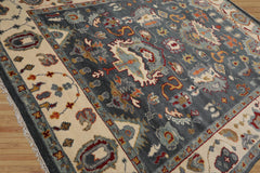 8x10 Slate, Ivory, Aqua Color Hand Knotted All-Over 100% Wool Traditional Oriental Rug