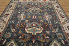 8x10 Slate, Ivory, Aqua Color Hand Knotted All-Over 100% Wool Traditional Oriental Rug