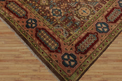 9x12 Brown, Blush, Rust Color Hand Knotted All-Over 100% Wool Traditional Oriental Rug