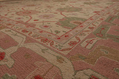 12' 2''x16' 2'' Beige Rose Sage Color Hand Knotted All-Over 100% Wool Traditional Oriental Rug