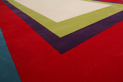 8' x13' Ivory Lime Red Color Machine Made All-Over 100% Wool Traditional Oriental Rug