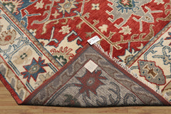 8' x10' Orangy Red Ivory Blue Color Hand Knotted All-Over 100% Wool Arts & crafts Oriental Rug