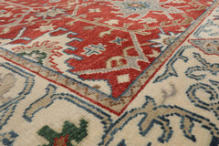 8' x10' Orangy Red Ivory Blue Color Hand Knotted All-Over 100% Wool Arts & crafts Oriental Rug