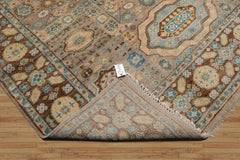 8' x10' Taupe Teal Gold Color Hand Knotted All-Over 100% Wool Traditional Oriental Rug