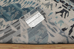 9x12 Gray, Beige Charcoal Blue Color Hand Knotted All-Over 100% Wool Modern Oriental Rug