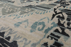 9x12 Gray, Beige Charcoal Blue Color Hand Knotted All-Over 100% Wool Modern Oriental Rug