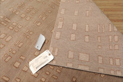 8x10 Tan, Brown Color Hand Knotted All-Over 100% Wool Modern Oriental Rug