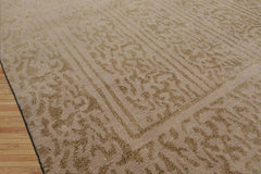 6x9 Beige, Champagne Color Hand Knotted All-Over Wool & Silk Transitional Oriental Rug