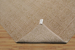 6x9 Beige, Champagne Color Hand Knotted All-Over Wool & Silk Transitional Oriental Rug