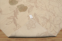 6x9 Ivory, Olive Green, Brown Color Hand Knotted All-Over Wool & Silk Transitional Oriental Rug