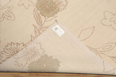 6x9 Ivory, Olive Green, Brown Color Hand Knotted All-Over Wool & Silk Transitional Oriental Rug