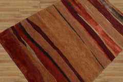 4x6 Maple, Rust, Gray Color Hand Knotted All-Over Wool & Silk Transitional Oriental Rug