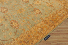 6x9 Aqua, Caramel, Gold Color Hand Knotted All-Over 100% Wool Traditional Oriental Rug