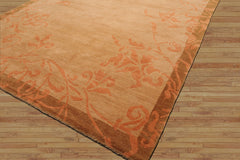 6x9 Maple, Pale Peach, Mossy Gold Color Hand Knotted All-Over 100% Wool Traditional Oriental Rug