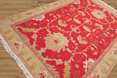 6x9 Chinese Red, Gold, Green Color Hand Knotted All-Over 100% Wool Traditional Oriental Rug