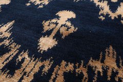 4x6 Navy, Beige Color Hand Knotted All-Over Wool & Silk Traditional Oriental Rug