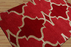 4x6 Raspberry, Red Color Hand Knotted All-Over 100% Wool Transitional Oriental Rug