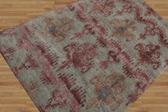 4x6 Gray, Aubergine Hand Knotted Tibetan Wool and Bamboo Tibetan Traditional Oriental Area Rug