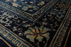 10x14 Royal Blue, Beige Hand Knotted 100% Wool Art Deco Traditional Oriental Area Rug