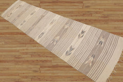 2'3" x 9'4" Beige, Tan Runner Hand Knotted Dhurry/ Kilim Flatweave 100% Wool Southwestern Oriental Area Rug