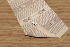 2'3" x 9'4" Beige, Tan Runner Hand Knotted Dhurry/ Kilim Flatweave 100% Wool Southwestern Oriental Area Rug