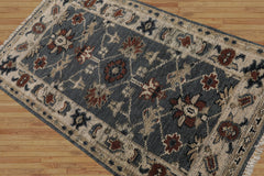 3x5 Blue, Beige Hand Knotted Turkish Oushak 100% Wool Traditional Oriental Area Rug