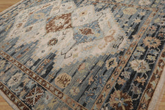 Multi Size Beige, Slate Hand Knotted Loom Bloom Muted Oushak 100% Wool Modern & Contemporary Oriental Area Rug