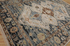 Multi Size Beige, Slate Hand Knotted Loom Bloom Muted Oushak 100% Wool Modern & Contemporary Oriental Area Rug