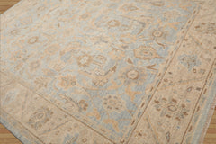 9x12 Pale Blue, Tan Hand Knotted Oushak 100% Wool Transitional Oriental Area Rug