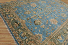 9x12 Aqua, Sage Hand Knotted Oushak 100% Wool Transitional Oriental Area Rug