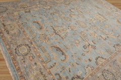 9x12 Aqua, Taupe Hand Knotted Oushak 100% Wool Transitional Oriental Area Rug