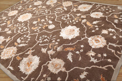 Spavinaw 8x10 Hand Tufted Hand Made Wool & Art Silk Botanical Transitional Oriental Area Rug Brown, Gray Color