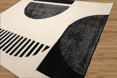 Halleck 8x10 Hand Tufted Hand Made 100% Wool Modern & Contemporary Oriental Area Rug Ivory, Black Color